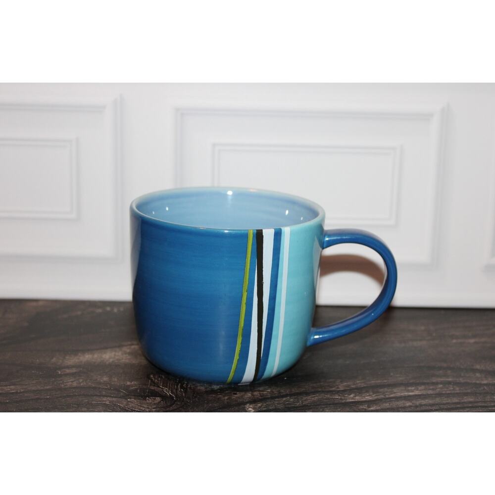 Starbucks 2008 Blue Stripe Mug Large Wide Coffee Cup EUC